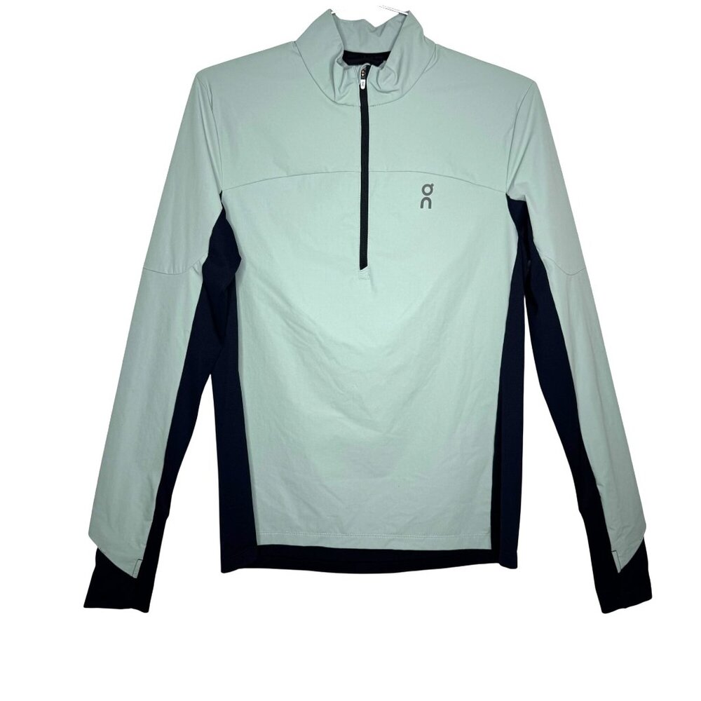 On Trail Breaker Navy/Mint-Teal Lightweight Water Repellant Running Pullover W S